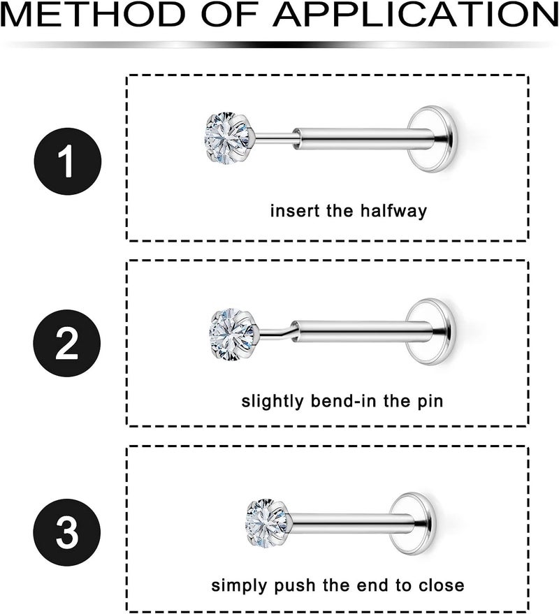 Ftovosyo 20G 18G 16G Threadless Push in Nose Rings Studs Surgical Steel Pushin Nose Stud 2mm 2.5mm 3mm Round Crystal Opal Labret Lip Medusa Piercing Jewelry Conch Helix Tragus Earring for Women Men - Image 3